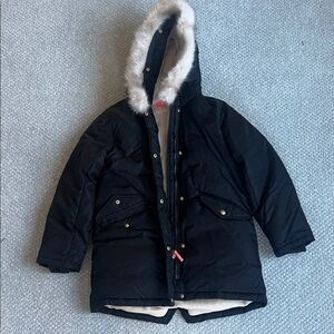 Crewcuts Black Down Coat with Fleece Lining and removable Faux Fur  Hood